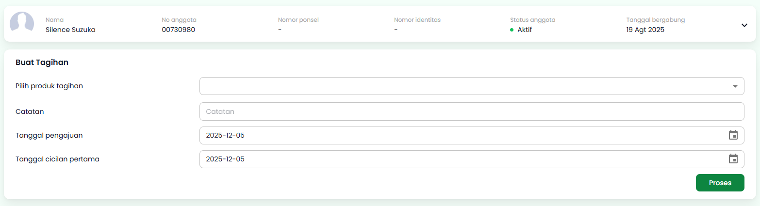 Halaman Buat Tagihan