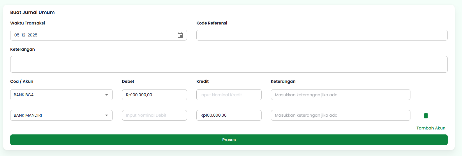 Halaman Buat Jurnal Umum