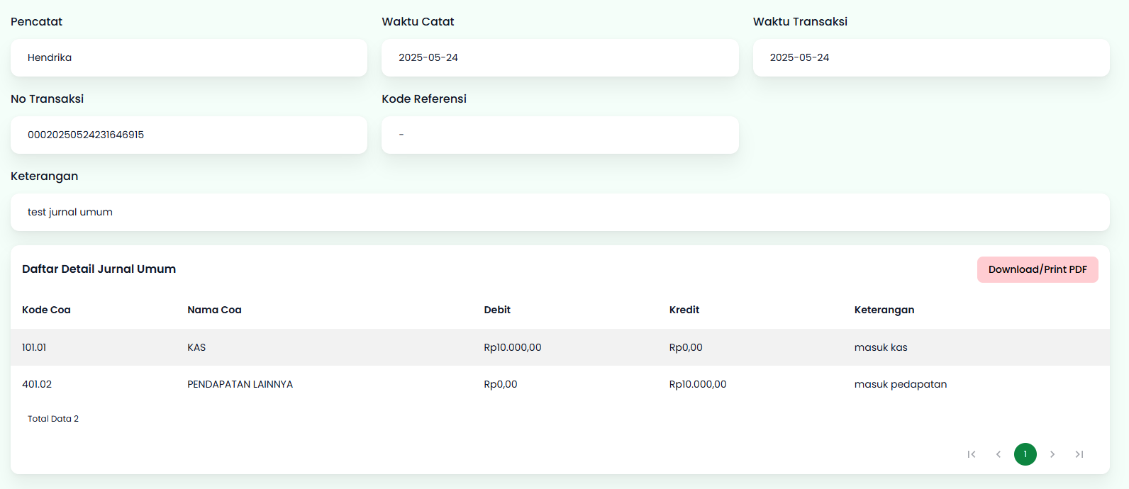 Halaman Detail Jurnal Umum