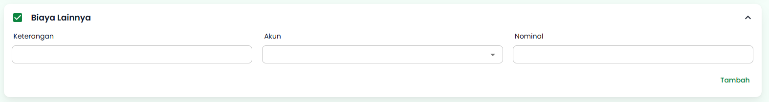 Halaman Pengajuan Pinjaman Section Biaya Lainnya
