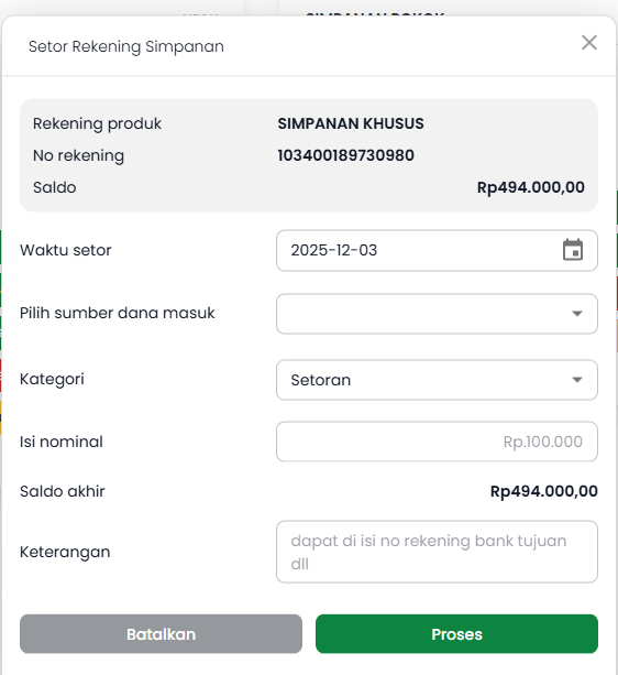 Pop Up Setor Simpanan Modal Sendiri