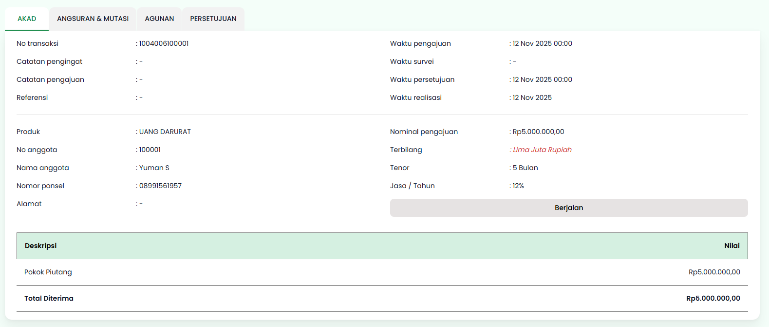 Halaman Detail Pinjaman