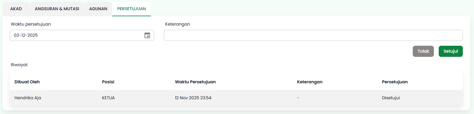 Halaman Detail Pinjaman Persetujuan