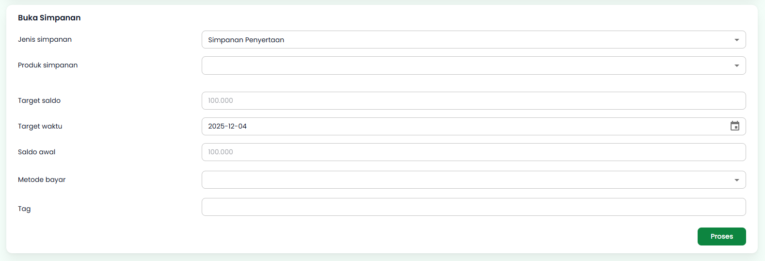 Halaman Buka Simpanan Form Simpanan Penyertaan