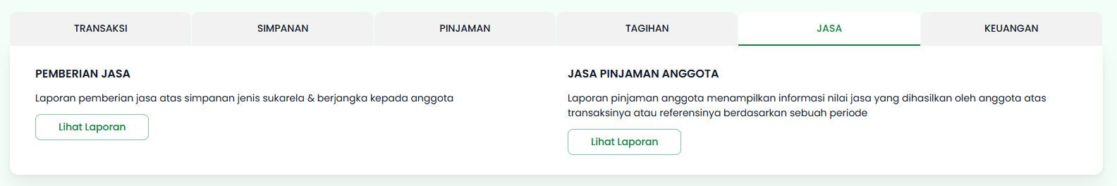 Halaman Laporan Tab Jasa
