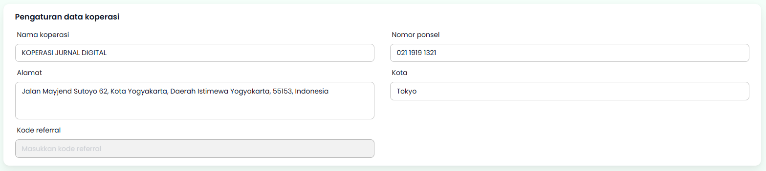 Pengaturan Data Koperasi