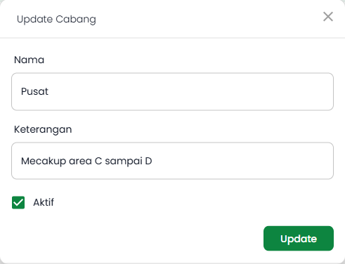Dialog Update Cabang